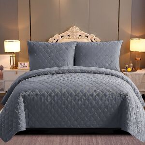 Quality & Style Quilted Embossed Bedspread Bed Throw Comfort Bedding Set Single,Double King And Super King Sizes Grey Single Bedspread + 1 Standard Sham