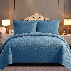 Quality & Style Quilted Embossed Bedspread Bed Throw Comfort Bedding Set Single,Double King And Super King Sizes Blue King Bedspread + 2 Standard Shams
