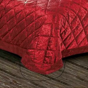 SHAZ HOME New Modern Crushed Velvet Bedspread Quilted Diamond Box Bedding Set With Pillow Shams Red Double Bedspread+ 2 Standard Shams