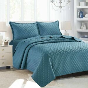 Quality & Style Quilted Embossed Bedspread Bed Throw Comfort Bedding Set Single,Double King And Super King Sizes Blue Single Bedspread + 1 Standard Sham