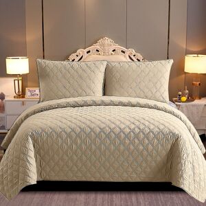 Quality & Style Quilted Embossed Bedspread Bed Throw Comfort Bedding Set Single,Double King And Super King Sizes Beige Double Bedspread + 2 Standard Shams