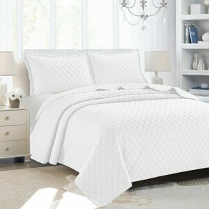 Quality & Style Quilted Embossed Bedspread Bed Throw Comfort Bedding Set Single,Double King And Super King Sizes White Single Bedspread + 1 Standard Sham