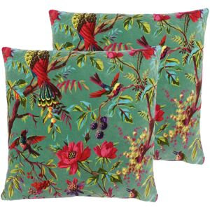 Paoletti Floral Cotton Velvet Filled Cushion Twin Pack Aqua 50cm H X 50cm W X 20cm D Paoletti Floral Cotton Velvet Filled Cushion Twin Pack Aqua 50cm H X 50cm W X 20cm D
