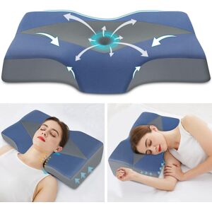 White Noise Memory Foam Neck Support Pillow for Pain Relief, Ergonomic Cervical Pillow with Washable Cover Bule/Black White Noise Memory Foam Neck Support Pillow for Pain Relief, Ergonomic Cervical Pillow with Washable Cover Bule/Black