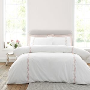 Bianca Cotton Camille Embroidered Floral 200 Thread Count Cotton Duvet Cover Set White / Pink Super King Bianca Cotton Camille Embroidered Floral 200 Thread Count Cotton Duvet Cover Set White / Pink Super King