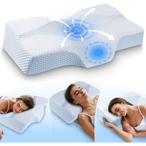 White Noise Memory Foam Neck Support Pillow for Pain Relief, Ergonomic Cervical Pillow with Washable Cover Blue White Noise Memory Foam Neck Support Pillow for Pain Relief, Ergonomic Cervical Pillow with Washable Cover Blue