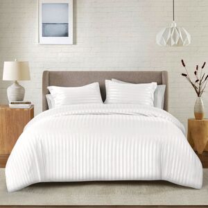 17 Stories Noso Premium Hotel Quality Satin Stripe Duvet Cover Set with Pillowcases White Super King 17 Stories Noso Premium Hotel Quality Satin Stripe Duvet Cover Set with Pillowcases White Super King
