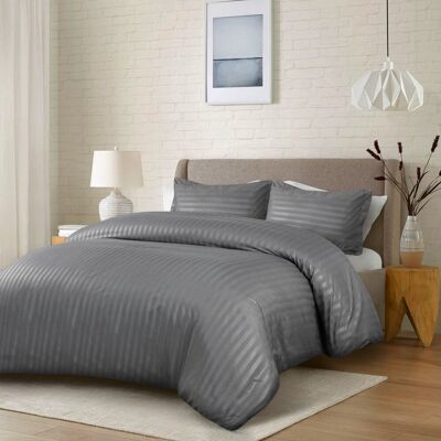 17 Stories Noso Premium Hotel Quality Satin Stripe Duvet Cover Set with Pillowcases Light Gray Double 17 Stories Noso Premium Hotel Quality Satin Stripe Duvet Cover Set with Pillowcases Light Gray Double
