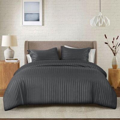 17 Stories Noso Premium Hotel Quality Satin Stripe Duvet Cover Set with Pillowcases Dark Gray Double 17 Stories Noso Premium Hotel Quality Satin Stripe Duvet Cover Set with Pillowcases Dark Gray Double