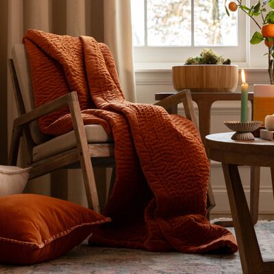 Voyage Maison Haze Velvet Throw Orange 140cm W X 220cm L Voyage Maison Haze Velvet Throw Orange 140cm W X 220cm L