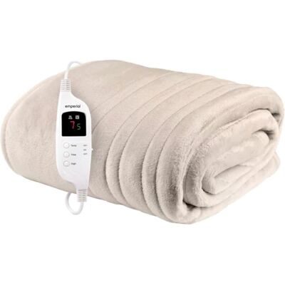 Emperial Heated Throw - Electric Heated Blanket, Machine Washable Soft Fleece with Digital Remote, Timer & 9 Heat Settings - Navy Cream 130cm W X 160cm L Emperial Heated Throw - Electric Heated Blanket, Machine Washable Soft Fleece with Digital Remote, Timer & 9 Heat Settings - Navy Cream 130cm W X 160cm L