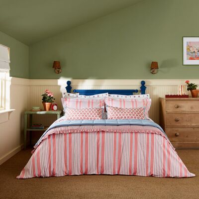 JOULES Siesta Stripe Cotton Percale Duvet Cover Set Red Single Duvet Cover + 1 Pillowcase JOULES Siesta Stripe Cotton Percale Duvet Cover Set Red Single Duvet Cover + 1 Pillowcase