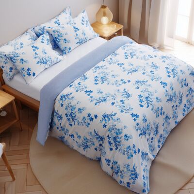 Stripes & Floral Reversible Cotton Duvet Cover Bedding Set by Leruum Blue Single Duvet Cover + 1 Standard Pillowcase Stripes & Floral Reversible Cotton Duvet Cover Bedding Set by Leruum Blue Single Duvet Cover + 1 Standard Pillowcase