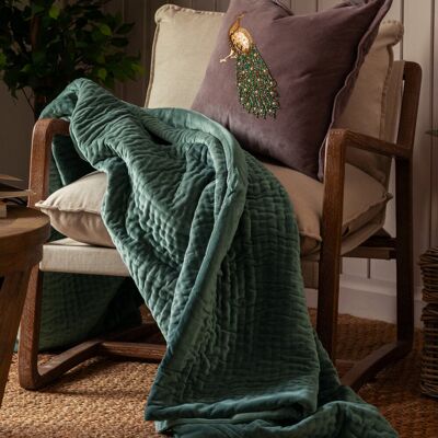 Voyage Maison Haze Velvet Throw Green 140cm W X 220cm L Voyage Maison Haze Velvet Throw Green 140cm W X 220cm L