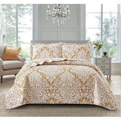 Marlow Home Co. Andrena Microfiber Bedspread Set Damask/Gold Super King Bedspread + 2 Standard Pillow Shams Marlow Home Co. Andrena Microfiber Bedspread Set Damask/Gold Super King Bedspread + 2 Standard Pillow Shams