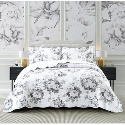 Marlow Home Co. Andrena Microfiber Bedspread Set Floral/Grey Super King Bedspread + 2 Standard Pillow Shams Marlow Home Co. Andrena Microfiber Bedspread Set Floral/Grey Super King Bedspread + 2 Standard Pillow Shams
