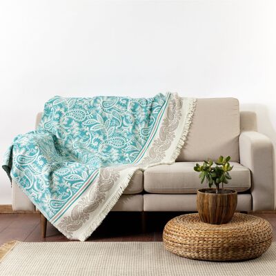 Bloomsbury Market Valetta Throw Teal/Beige 150cm W X 210cm L Bloomsbury Market Valetta Throw Teal/Beige 150cm W X 210cm L