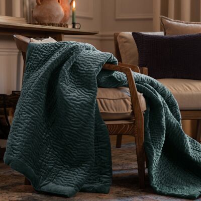 Voyage Maison Haze Velvet Throw Blue 140cm W X 220cm L Voyage Maison Haze Velvet Throw Blue 140cm W X 220cm L