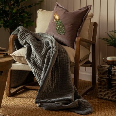 Voyage Maison Haze Velvet Throw Grey 140cm W X 220cm L Voyage Maison Haze Velvet Throw Grey 140cm W X 220cm L