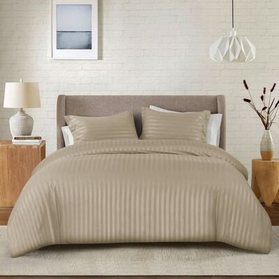 17 Stories Noso Premium Hotel Quality Satin Stripe Duvet Cover Set with Pillowcases Beige King 17 Stories Noso Premium Hotel Quality Satin Stripe Duvet Cover Set with Pillowcases Beige King