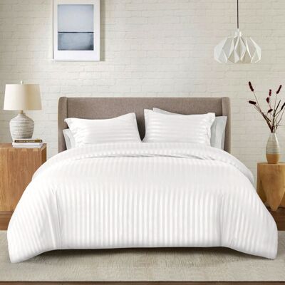17 Stories Noso Premium Hotel Quality Satin Stripe Duvet Cover Set with Pillowcases White Super King 17 Stories Noso Premium Hotel Quality Satin Stripe Duvet Cover Set with Pillowcases White Super King
