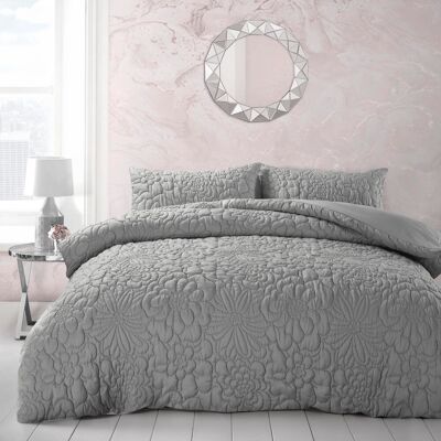 Marlow Home Co. 3d Embossed Chunky Floral Pattern Duvet Set Grey 220 x 260 cm Marlow Home Co. 3d Embossed Chunky Floral Pattern Duvet Set Grey 220 x 260 cm