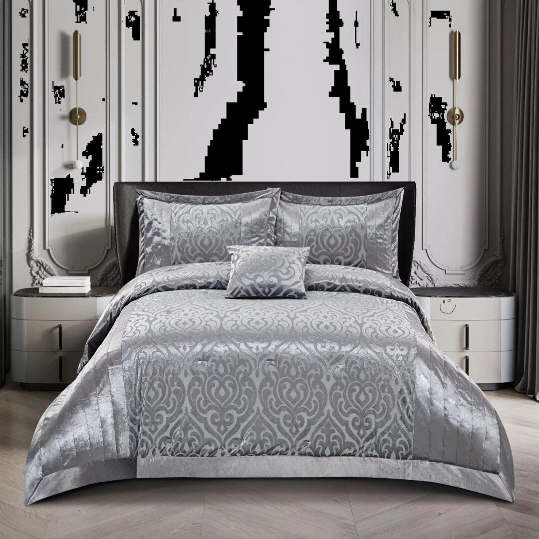 Rosdorf Park Wanship Polyester Bedspread Set Silver Double Quilt + 2 Standard Shams