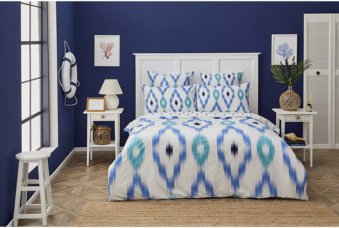 Nautica Home Nautica Ikat 100% Turkish Cotton Duvet Cover Set, White Blue Blue Double
