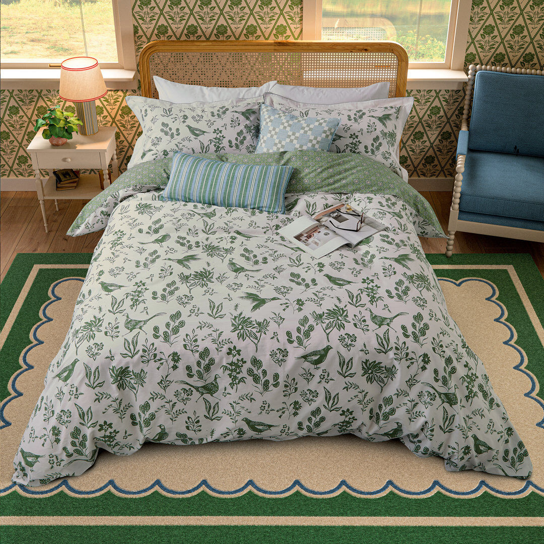 JOULES Festival Pheasants Cotton Duvet Cover Set Green King Size Duvet Cover + 2 Pillowcases