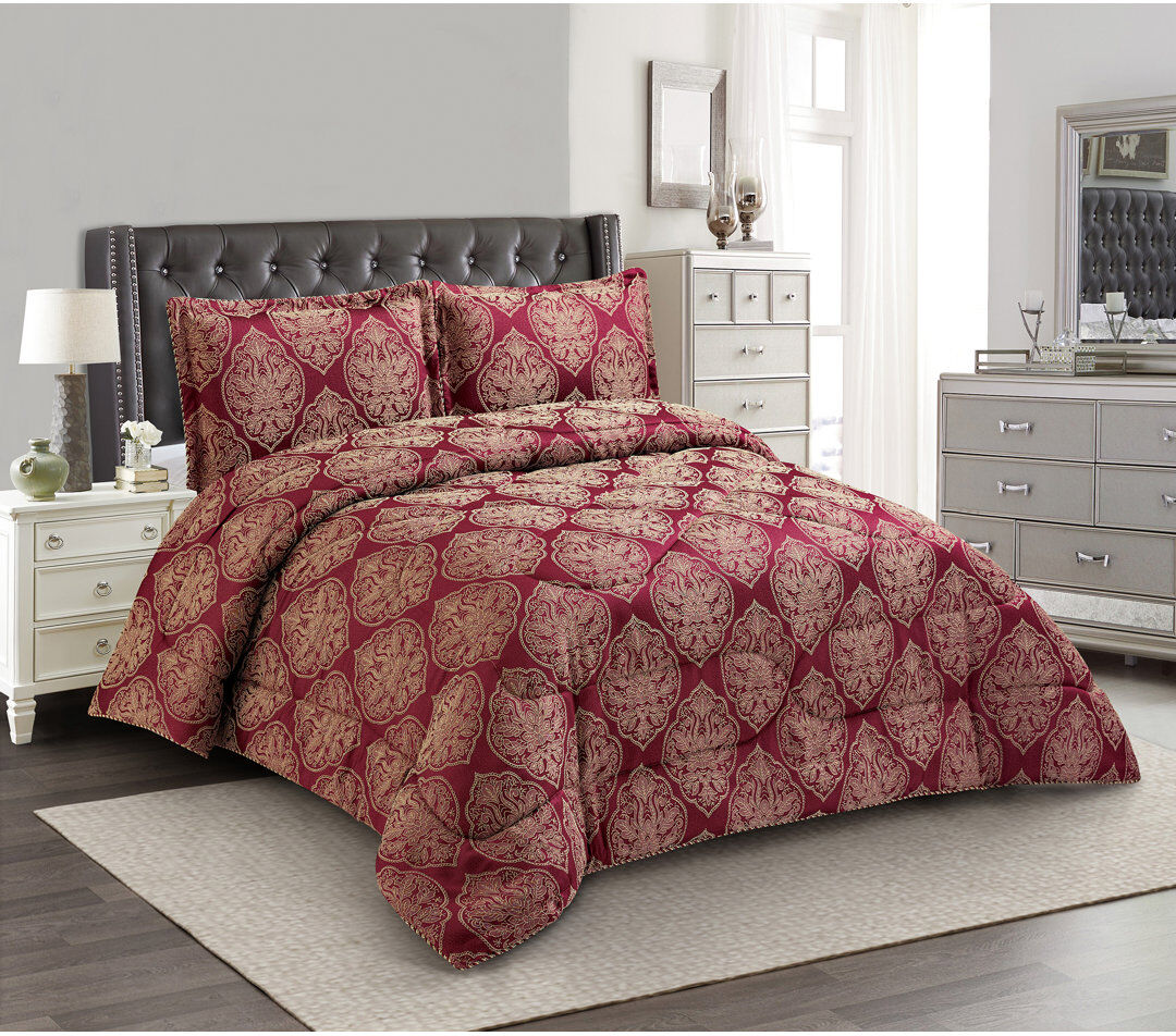icon bedding 3 Piece Bridal Jacquard Bedspread Comforter Bed Throw with Matching Pillow Shams Burgundy Floral Super King Bedspread + 2 Standard Shams