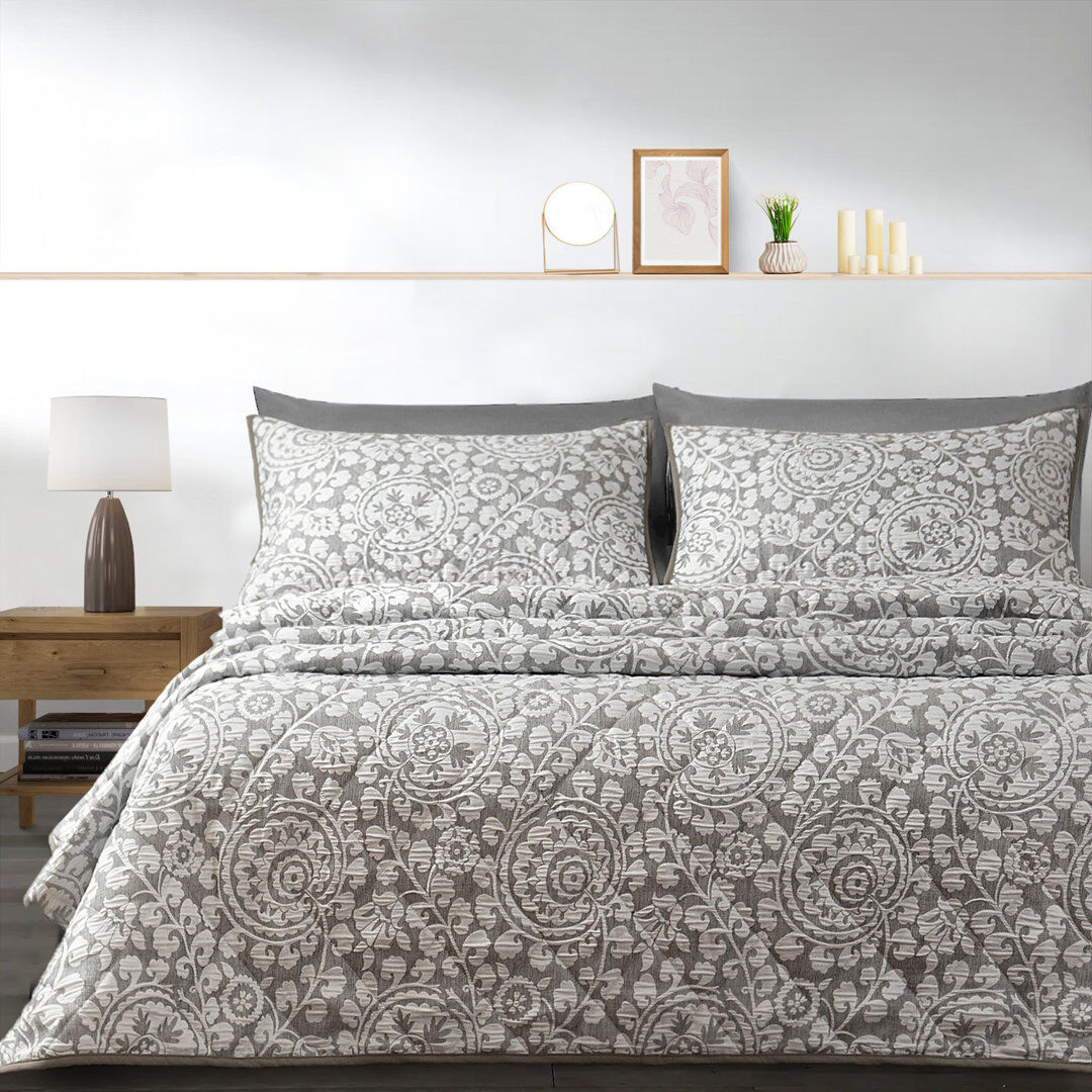 Marlow Home Co. Abhipsa Luxury Jacquard Bedspread Sets Grey Super King Bedspread - 2 Shams