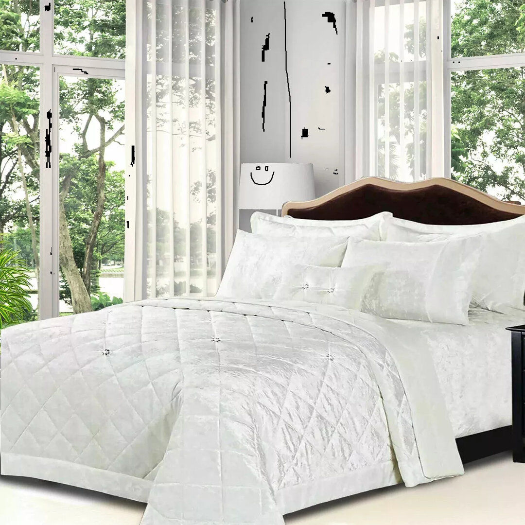 ZASH LONDON Polyester Bedspread Set White Super King Quilt + 2 Standard Shams