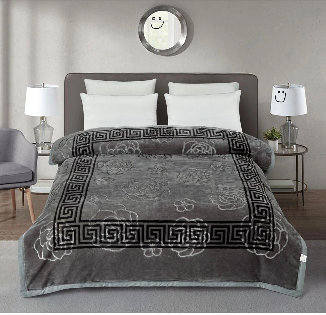 Fairmont Park Modern Super Soft Thick Warm Reversible Blankets Fleece Faux Fur Mink Throws Black;Grey 200cm W X 240cm L