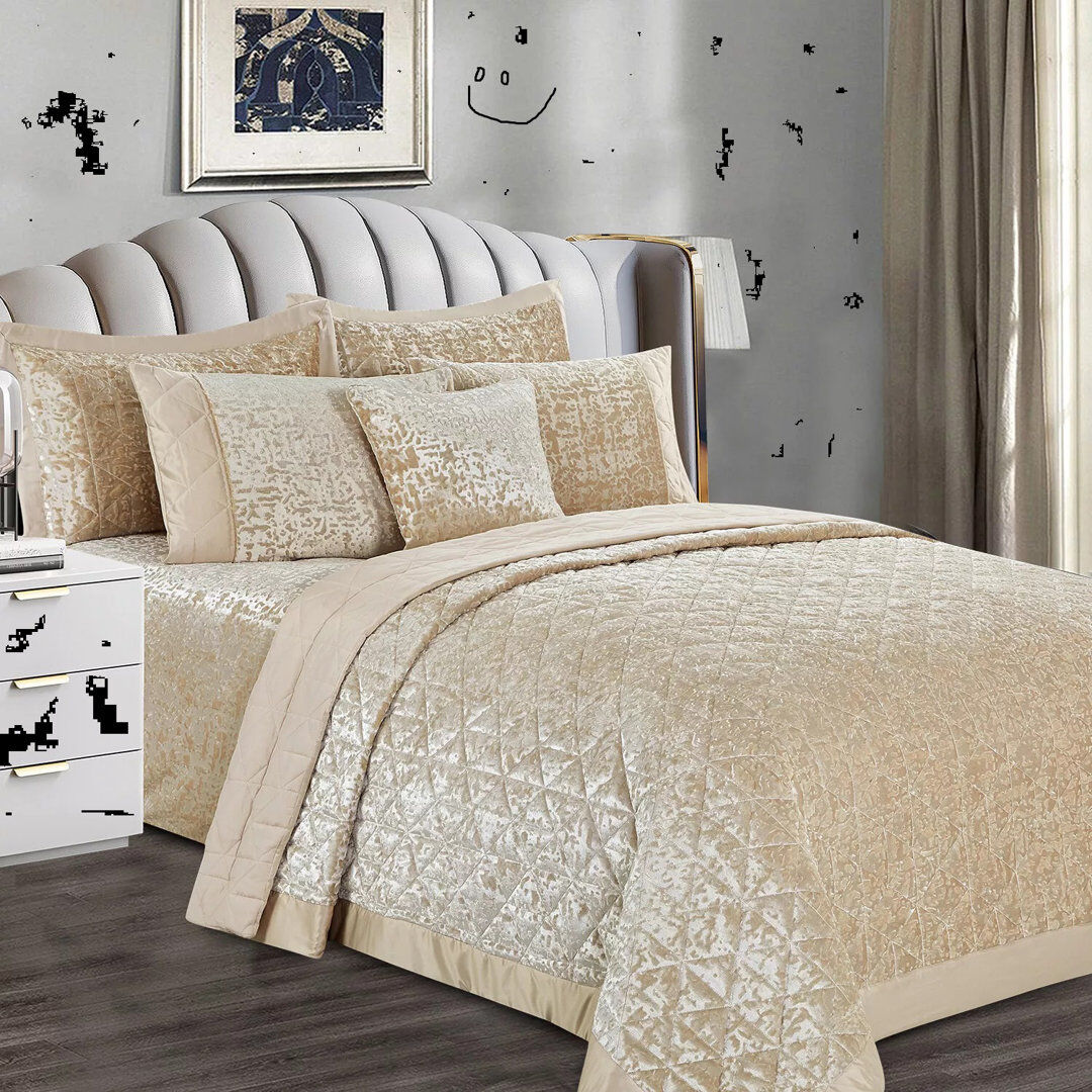 ZASH LONDON Polyester Bedspread Set Beige Super King Quilt + 2 Standard Shams
