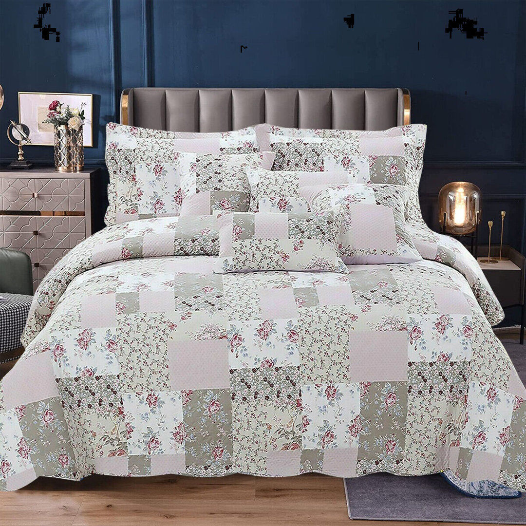 Bloomsbury Market Nucla Luxury Patcwork Eiderdown Quilted Modern Printed Bedspread Comforter Throw Bedding Set With Pillow Shams W235 x L250cm