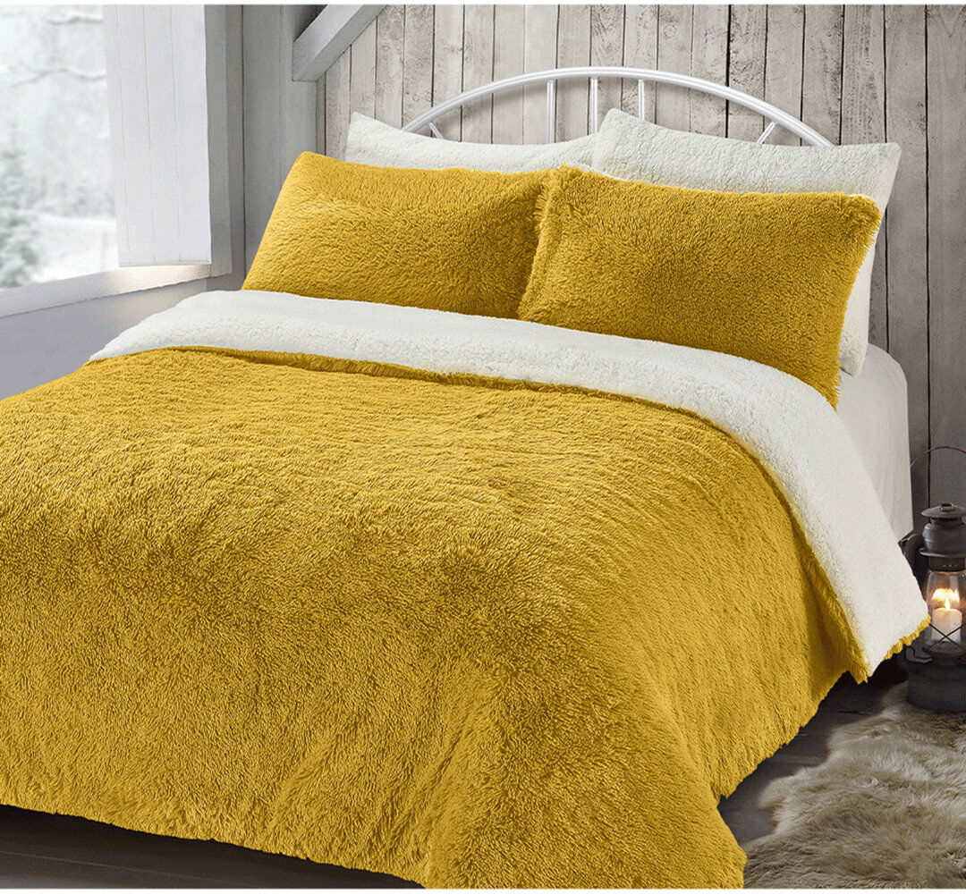 Fairmont Park Velosso Alaska Thermal Plush Fluffy Faux Fur Duvet Set Ochre 200 x 200cm + 50 x 75cm Comforter