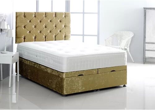 Mercer41 Clarissa Upholstered Ottoman Bed with Mattress Mercer41 Size: Small Double (4'), Colour: Gold  - Size: Super King (6')