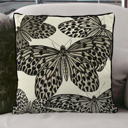 Bloomsbury Market Theodora Fancy Butterfly Cushion Cover Bloomsbury Market Size: 45 x 45cm, Colour: Black  - Size: Bloomsbury Market Theodora Fancy Butterfly Cushion Cover Bloomsbury Market Size: 45 x 45cm, Colour: Black  - Size: