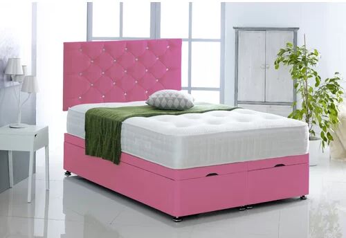 Ebern Designs Juarez Upholstered Ottoman Bed with Mattress Ebern Designs Size: Double (4'6), Colour: Pink  - Size: Single (3')