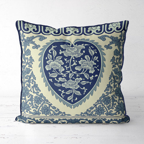 Bloomsbury Market Tayla Oriental Heart Chinoiserie Cotton Cushion Cover Bloomsbury Market Size: 60 x 60cm  - Size: 45.72cm H x 66.04cm W x 1.91cm D Bloomsbury Market Tayla Oriental Heart Chinoiserie Cotton Cushion Cover Bloomsbury Market Size: 60 x 60cm  - Size: 45.72cm H x 66.04cm W x 1.91cm D