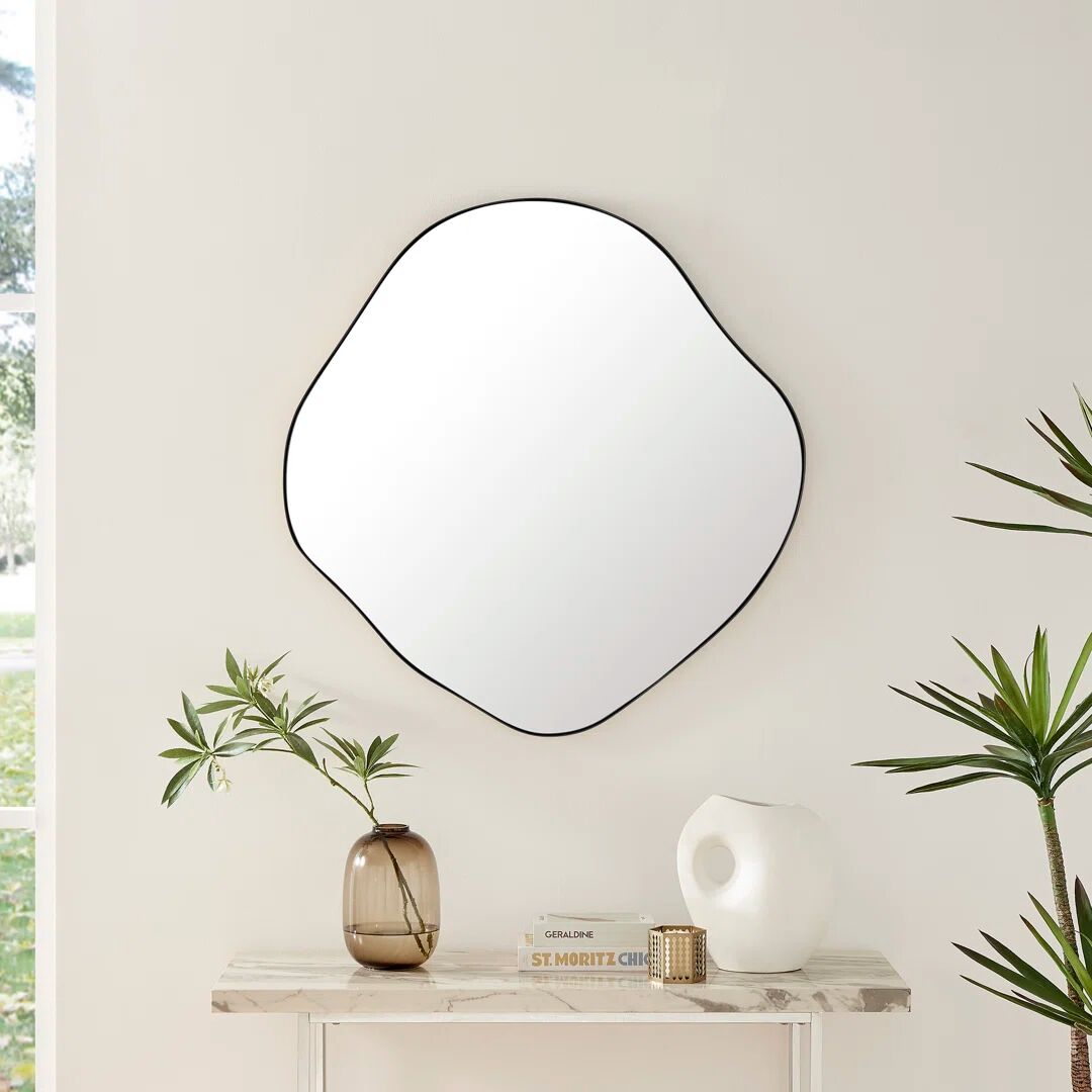 Fairmont Park Loscalzo Pebble Metal Framed Wall Mirror - Organic Shape Hallway Mirror black 100.0 H x 97.0 W x 3.0 D cm