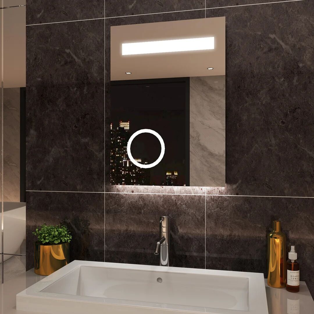 Ivy Bronx Armendariz Magnifying Fog Free Bathroom Mirror with Shaver Socket 70.0 H x 50.0 W x 3.5 D cm