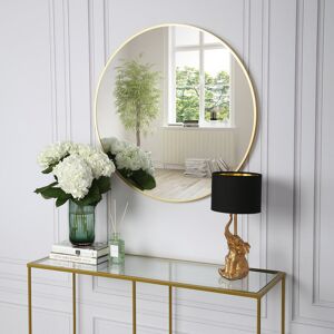 Canora Grey Sasheer - Round Framed Wall Mounted Mirror Gold 80cm H x 80cm W