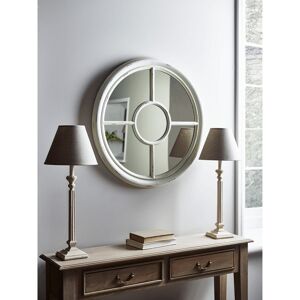 House of Hampton Winn Round Wood Framed Wall Mounted Accent Mirror in Distressed White 79cm H X 79cm W X 3.5cm D