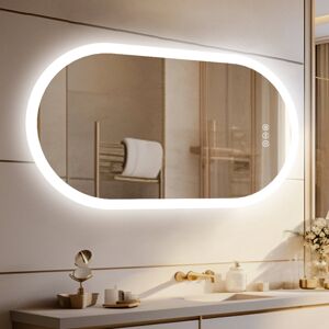 Metro Oval LED Wall Mirror Silver 120cm H x 60cm W Metro Oval LED Wall Mirror Silver 120cm H x 60cm W