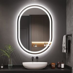 Ivy Bronx Lighted Oval LED Bathroom Mirror, Wall Mounted Lighted Vanity Mirror, Anti-Fog, 3 Colors Dimmable Silver Ivy Bronx Lighted Oval LED Bathroom Mirror, Wall Mounted Lighted Vanity Mirror, Anti-Fog, 3 Colors Dimmable Silver