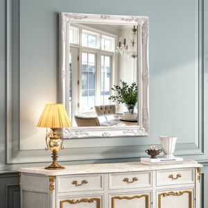 Fleur De Lis Living Rectangle Wood Framed Carved Classic Accent Mirror White 90cm H X 70cm W X 3cm D Fleur De Lis Living Rectangle Wood Framed Carved Classic Accent Mirror White 90cm H X 70cm W X 3cm D