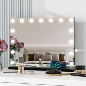 17 Stories Makeup Mirror with 3 Color Lights, 58×45cm Large Lighted Vanity Mirror with 15 Dimmable LED Bulbs Black 45cm H X 58cm W X 12cm D 17 Stories Makeup Mirror with 3 Color Lights, 58×45cm Large Lighted Vanity Mirror with 15 Dimmable LED Bulbs Black 45cm H X 58cm W X 12cm D