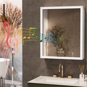 Ivy Bronx Surface Frameless LED Davaughn Mirror With 2 Adjustable Shelf & Bluetooth Speaker Silver 70cm H x 60cm W x 13cm D Ivy Bronx Surface Frameless LED Davaughn Mirror With 2 Adjustable Shelf & Bluetooth Speaker Silver 70cm H x 60cm W x 13cm D