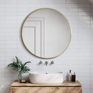 Willa Arlo Interiors Baum Nordic Round Bathroom Framed Mirror Wall Hanging Gold 70 cm H x 70 cm W x 2.8 cm D Willa Arlo Interiors Baum Nordic Round Bathroom Framed Mirror Wall Hanging Gold 70 cm H x 70 cm W x 2.8 cm D